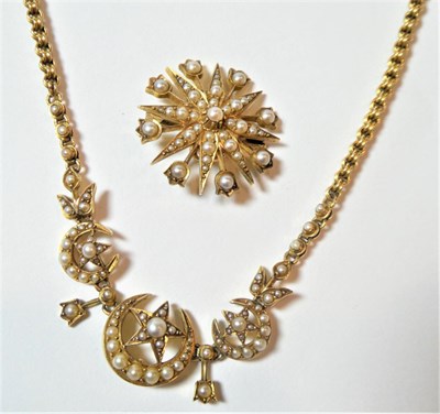 Lot 172 - A seed pearl necklace, length 37cm; and a seed pearl brooch/pendant, measures 2.5cm