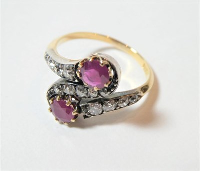 Lot 177 - A ruby and diamond two stone twist ring, and S-shaped twist comprising of three sections of...