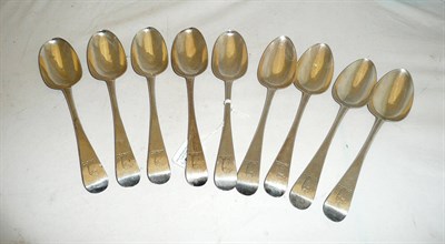 Lot 540 - A Set of Nine George III Irish Table Spoons, Michael Horner, Dublin 1775, Old English pattern,...