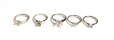 Lot 232 - Five platinum solitaire vacant ring mounts, varying sizes (5)