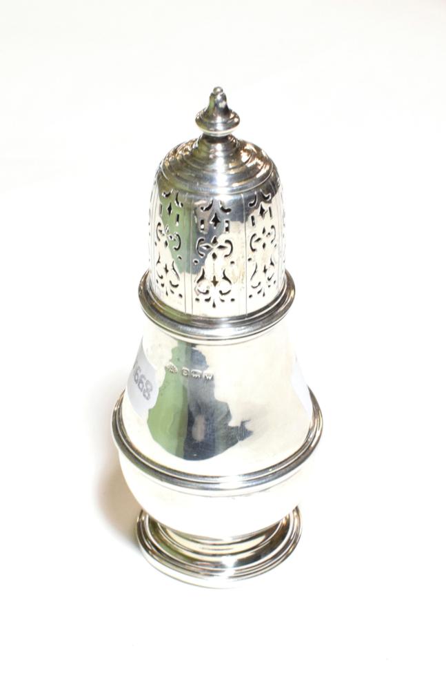 Lot 246 - A George V silver sugar-caster, by Adie Brothers, Birmingham, 1921, baluster and on spreading foot