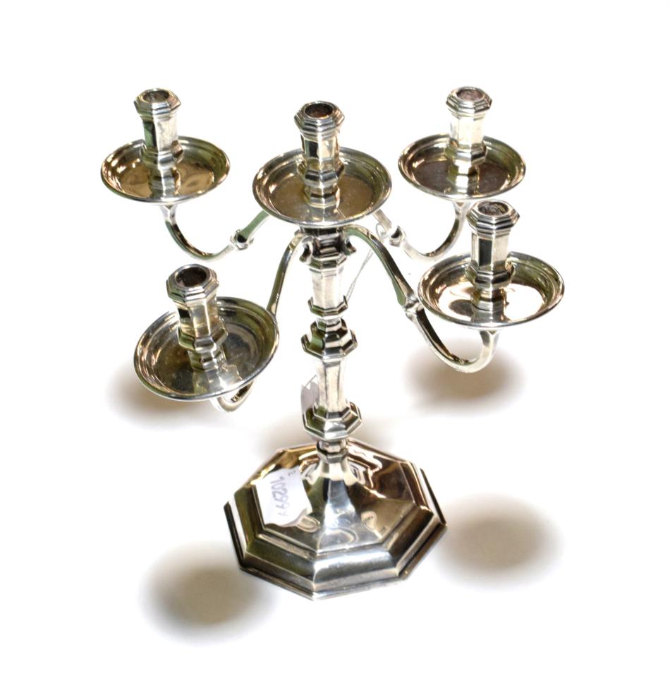 Lot 252 - A Georgian style miniature candelabra, by WD & S, London, 1972, with detachable upper section