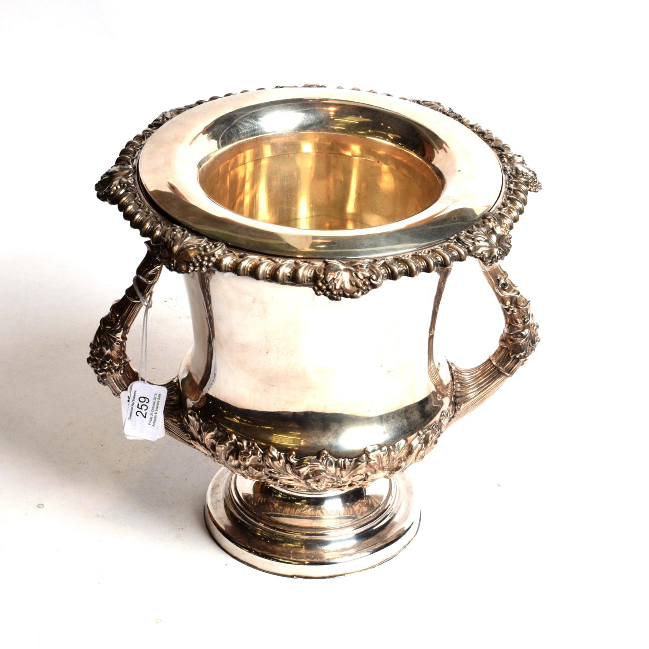 Lot 259 - An old Sheffield plate wine-cooler, collar and liner, apparently unmarked, circa 1820,...