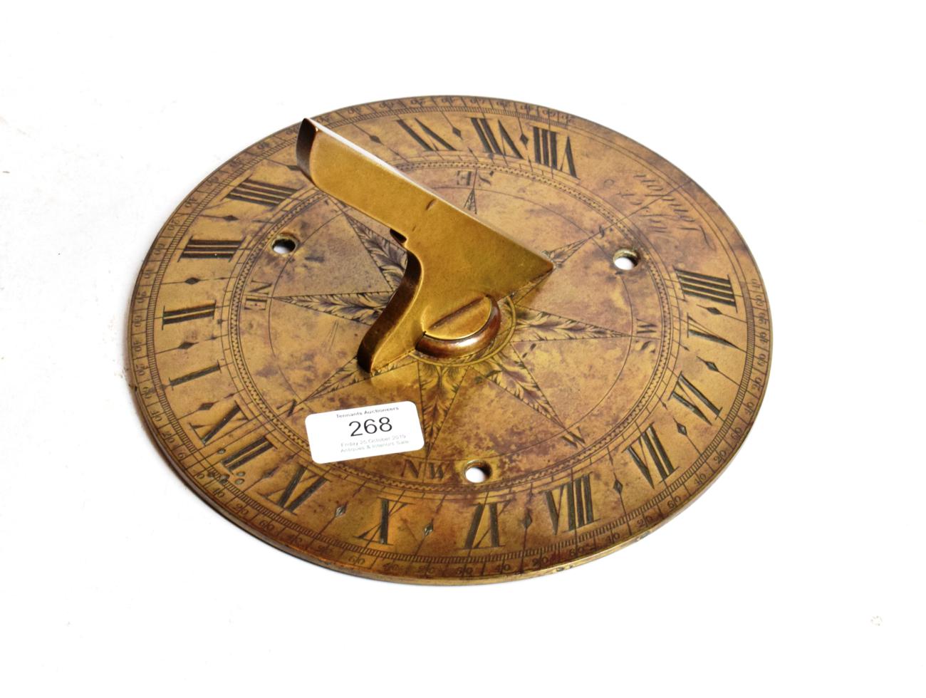 Lot 268 - A brass horizontal garden sundial, signed Messer London (1789-1827), 9-inch brass dial with...
