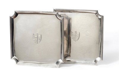 Lot 550 - A Pair of George III Salvers, Elizabeth Jones, London 1788, of square form with incurved...