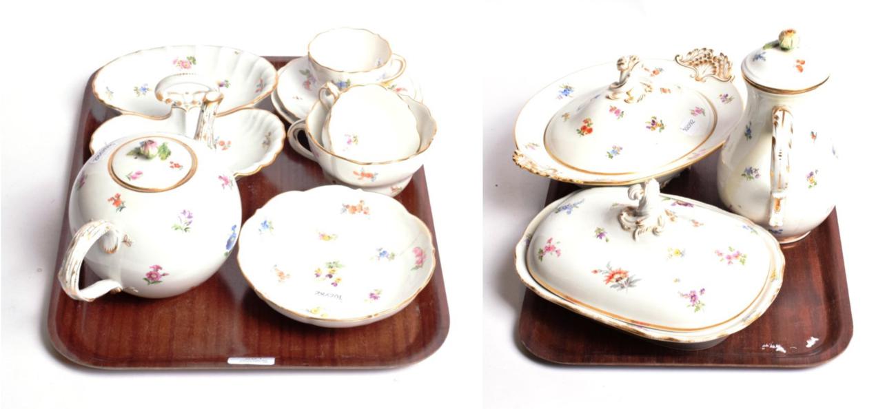 Lot 291 - A collection of early 20th century Meissen floral painted table wares, including two lidded...