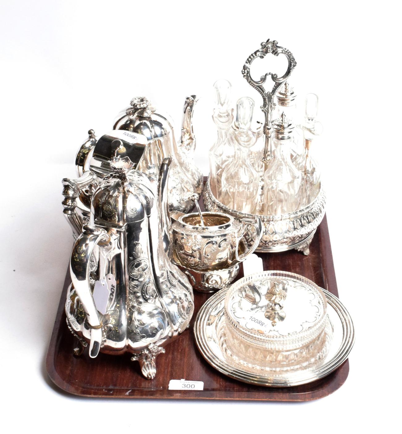 Lot 300 - A collection of silver plate and EPNS wares, 19th/20th century, including a melon fluted coffee pot