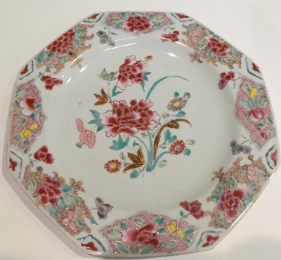 Lot 314 - A 19th century Chinese export octagonal famille rose dish; two 19th century blue and white...