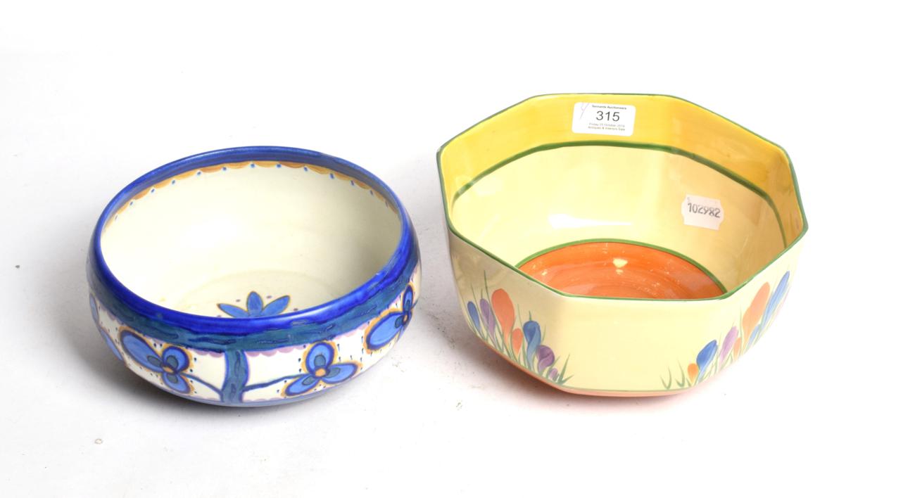 Lot 315 - A Clarice Cliff crocus pattern octagonal bowl; with a Carlton ware bowl (2)