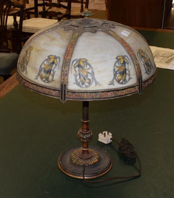 Lot 333 - An American lamp with painted sectional glass shade