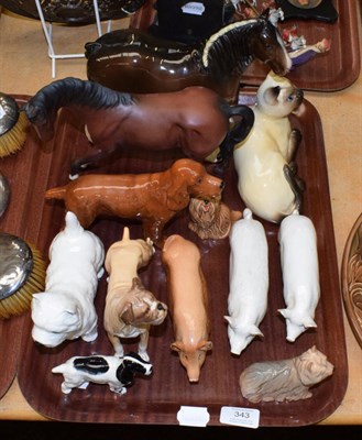 Lot 343 - Beswick animals including: Tamworth Sow; CH Wall Boy and CH Wall Queen; Shire mare; Siamese...