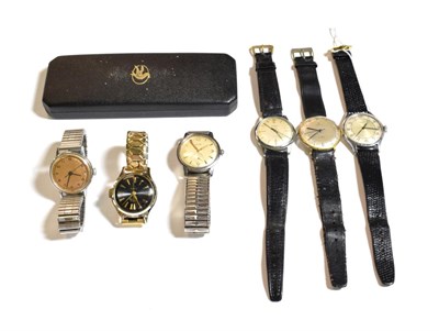 Lot 351 - A Hermes sport gents wristwatch with Arabic minerals, a gents watch and three others (6)