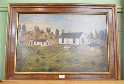 Lot 1000 - Naive Australian School (19th century), The Farmstead, oil on canvas, 44.5cm by 68.5cm