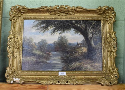 Lot 1005 - Joseph Mellor, Cattle watering at the village stream, signed, oil on canvas