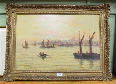 Lot 1009 - Attributed to Thomas Bush Hardy RBA (1842-1897), Shipping at Sunset, signed and dated 1887, oil...