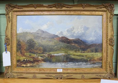 Lot 1010 - David Bates (1840-1921), River landscape with figures, signed, oil on canvas, 39cm x 64cm