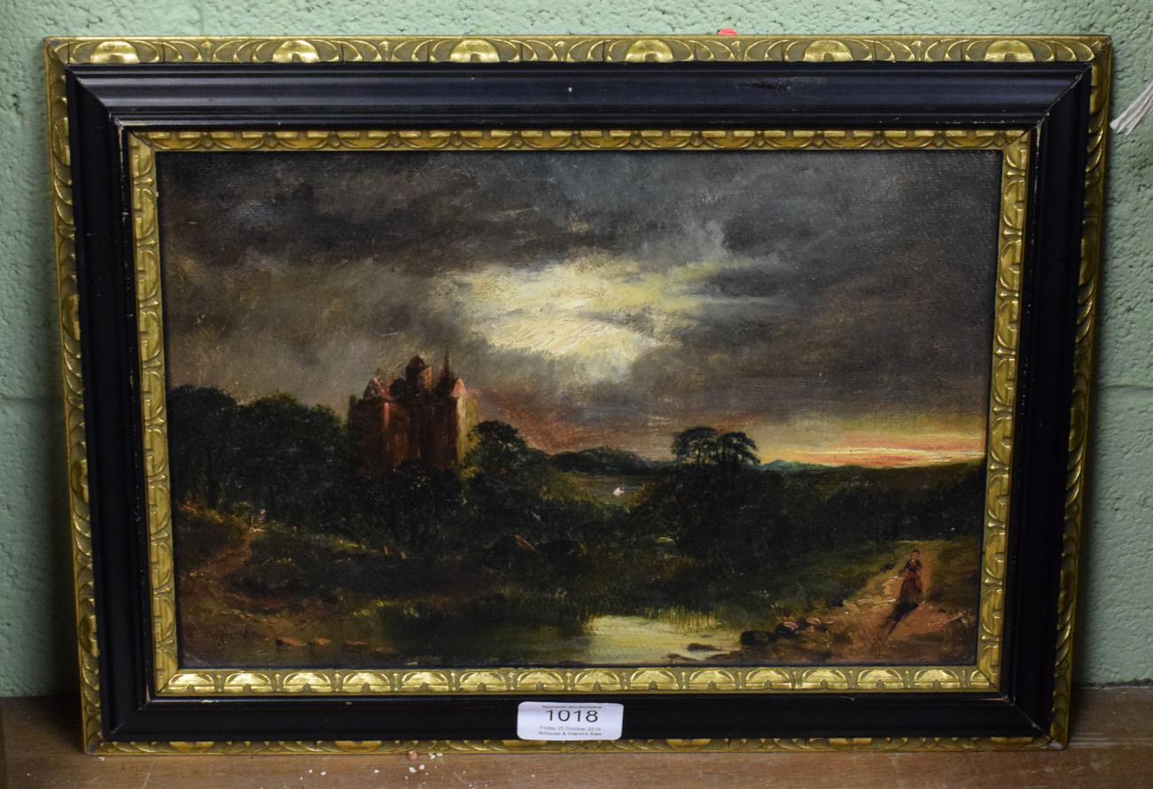 Lot 1018 - Walter Linsley Meegan (c.1860-1944), Moonlit scene with solitary figure, signed, oil on canvas laid