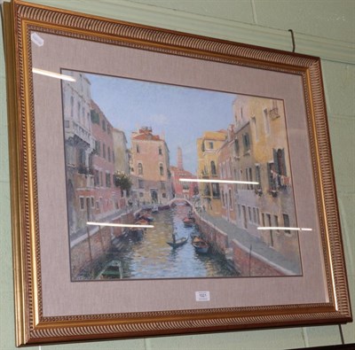 Lot 1021 - Continental school (20th century), Venetian canal scene, signed indistinctly
