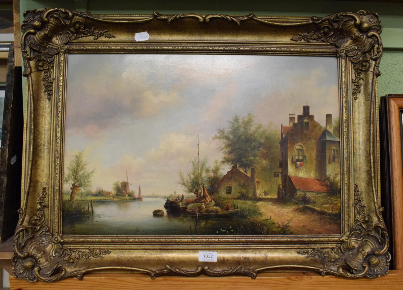 Lot 1032 - Leon Arie Feyen (b.1947), Dutch River landscape, signed, oil on panel, 39cm x 58cm