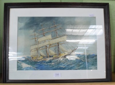 Lot 1045 - R W Underwood (20th century), Tall ship at sail, signed and dated 1933, watercolour
