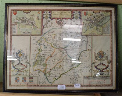 Lot 1046 - After John Speede, A map of Rutlandshire, with Oaken and Stamford, 41cm by 53.5cm