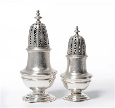 Lot 564 - A Fine Pair of George II Graduated Castors, Abraham Buteux, London 1728, of girdled baluster...