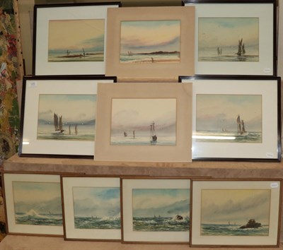 Lot 1070 - Abraham Hulk Jnr (1851-1922), A collection of ten marine watercolours, all signed, eight framed and