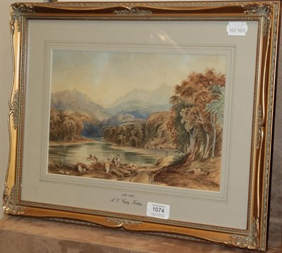 Lot 1074 - Anthony Vandyke Copley Fielding (1787-1855), Figures fishing on a Scottish loch, signed and...
