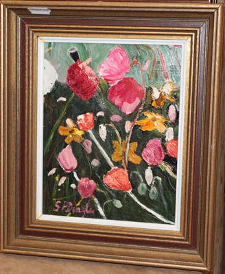 Lot 1076 - Stephanie Dingle (1926-2017) 'Mostly Poppies', signed, oil on board, 24cm x 19cm