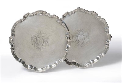 Lot 565 - A Pair of George II Salvers, William Darker, London 1729, shaped circular with moulded scroll...