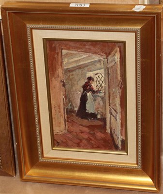 Lot 1083 - Attributed to James Charles (1851-1906), Interior with woman in apron, monogrammed JC, oil on...