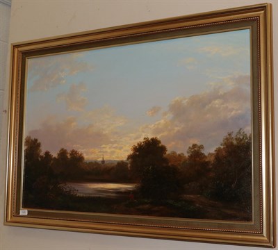 Lot 1085 - G B Walmersly, (20th century), River landscape with church, oil on canvas, signed lower right, 60cm