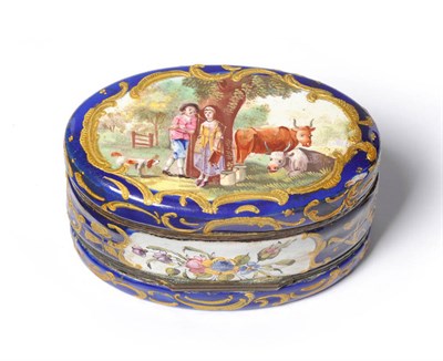 Lot 579 - A South Staffordshire Enamel Double Snuff Box, circa 1770, of oval form painted with scenes of...