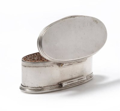 Lot 580 - A George III Nutmeg Grater, maker's mark MS only, circa 1760, oval with moulded borders and...