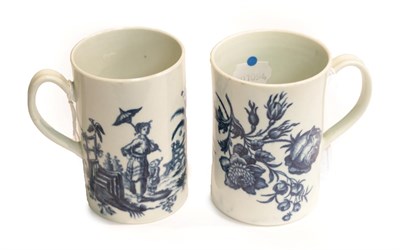 Lot 352 - A Worcester porcelain cylindrical mug, circa 1775, printed in underglaze blue with Le Peche and...