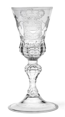 Lot 1 - A Continental Wine Glass, probably Silesian, circa 1740, the thistle shaped bowl engraved with...