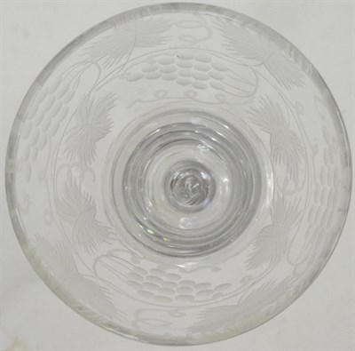 Lot 7 - A Wine Glass, circa 1750, the pan topped bowl engraved with a band of fruiting vine on an air twist