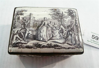 Lot 592 - A South Staffordshire Rectangular Snuff Box, circa 1760, printed en grisaille with courtly...