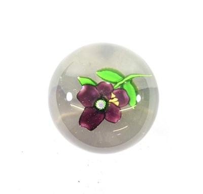 Lot 31 - A St Louis Pansy Paperweight, circa 1850, with five purple petals and ochre stripes on a green...