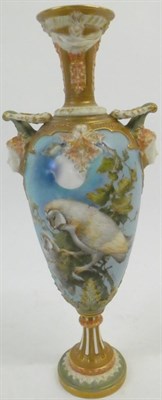 Lot 40 - A Royal Worcester Porcelain Vase, by Charles Baldwyn, circa 1903, of urn shape with mask...