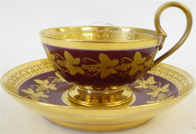 Lot 49 - A Sèvres Porcelain Empire Style Cabinet Cup and Saucer, dated 1809, gilt with bands of...