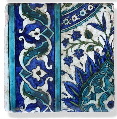 Lot 54 - A Damascus Pottery Border Tile, circa 1580, from the same series, 22.5cm by 23cm
