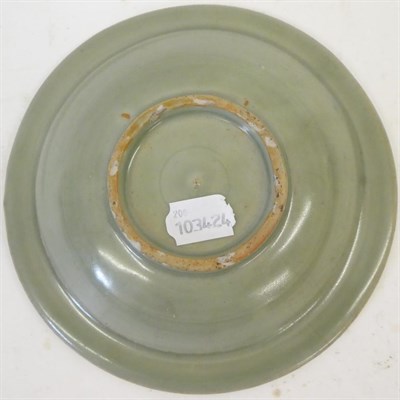Lot 59 - A Chinese Longquan Celadon Glazed Dish, Ming Dynasty, the centre moulded with twin fish, 21cm...