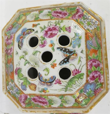 Lot 61 - A Pair of Cantonese Porcelain Bough Pots and Covers, mid 19th century, of flared canted square form