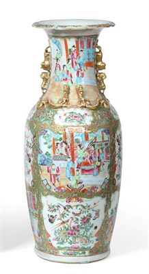 Lot 64 - A Cantonese Porcelain Vase, mid 19th century, of baluster form with mythical beast handles,...