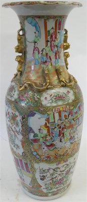 Lot 64 - A Cantonese Porcelain Vase, mid 19th century, of baluster form with mythical beast handles,...
