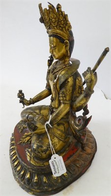 Lot 68 - A Tibetan Painted Gilt and Copper Alloy Figure of Shadakshari Avalokiteshvara, probably...