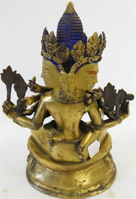 Lot 69 - A Tibetan Gilt-Bronze Figure of Guhyasamaja Akshobhyavajra and Consort, 18th century, the...
