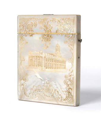 Lot 596 - A Victorian Mother-of-Pearl "Castle Top" Card Case, circa 1850, rectangular, finely engraved...