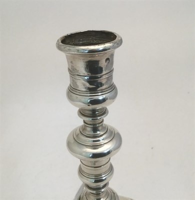 Lot 73 - A Pair of Queen Anne Silver Candlesticks, by William Denny, London, 1702, each on stepped...